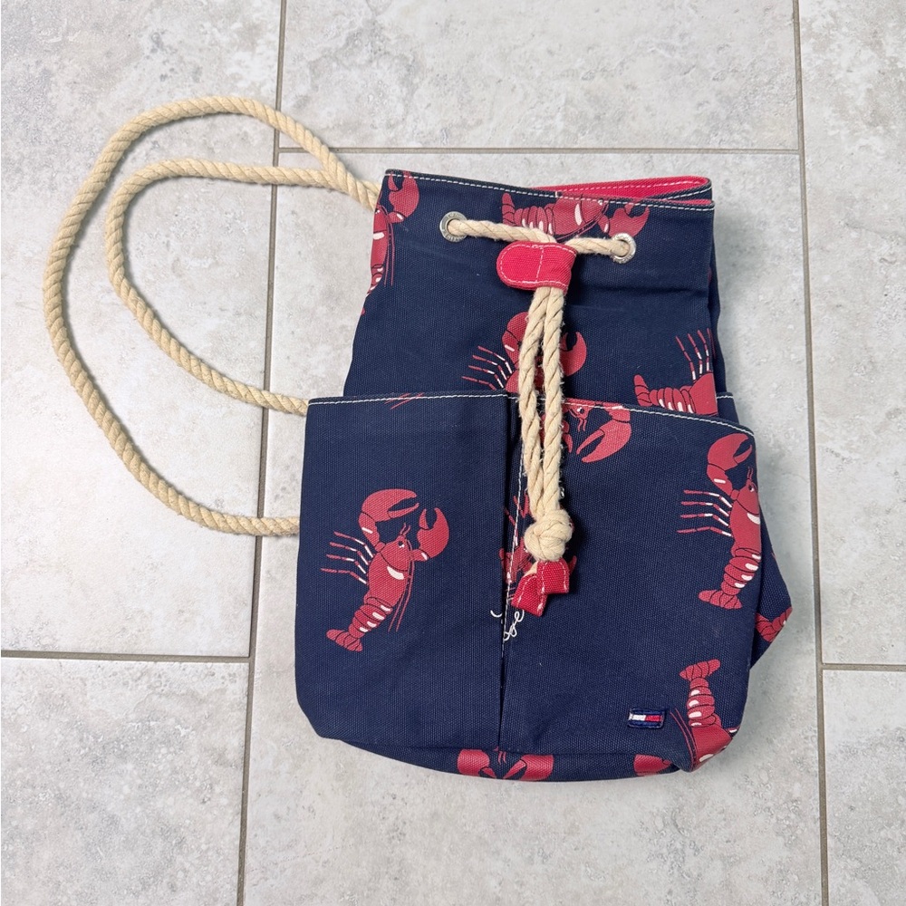 Tommy Hilfiger Lobster Print Canvas Drawstring Backpack Nautical Bucket Bag - Picture 14 of 14